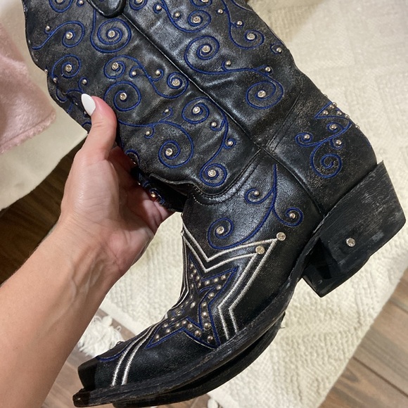 Boots Black and Blue Heeled Boots - Picture 5 of 13